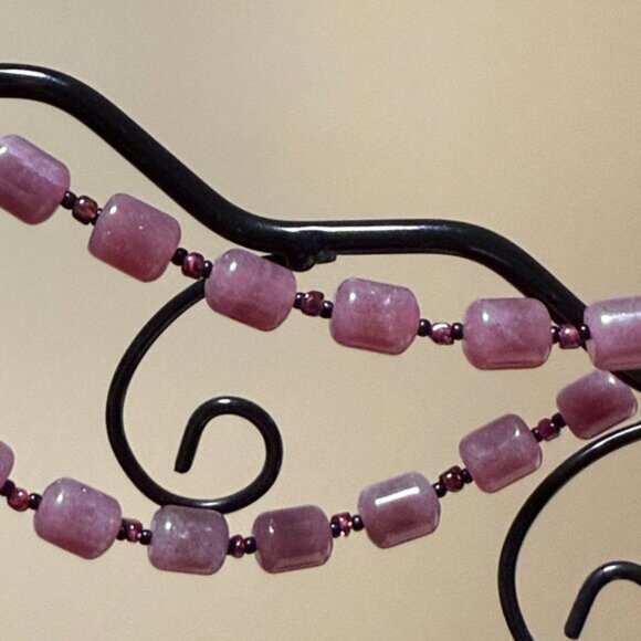 Purple Chalcedony Garnet Matinee Necklace, Genuine Gemstone Beaded Necklace - Picture 11 of 15